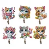 (US Local)6pcs/set DIY Special-shaped Diamond Painting Wall-mounted Key Hook Kit (Flower Cat)