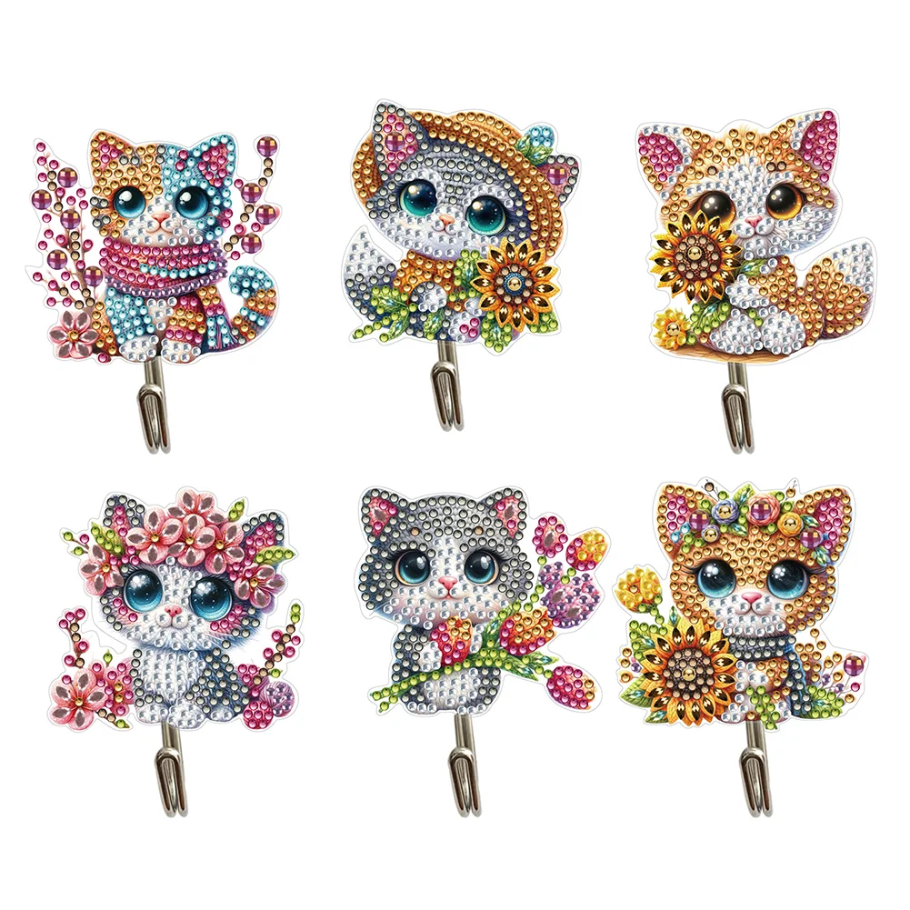 6Pcs Flower Cat Diamond Painting Art Hooks Diamond Art Craft Wall Hooks