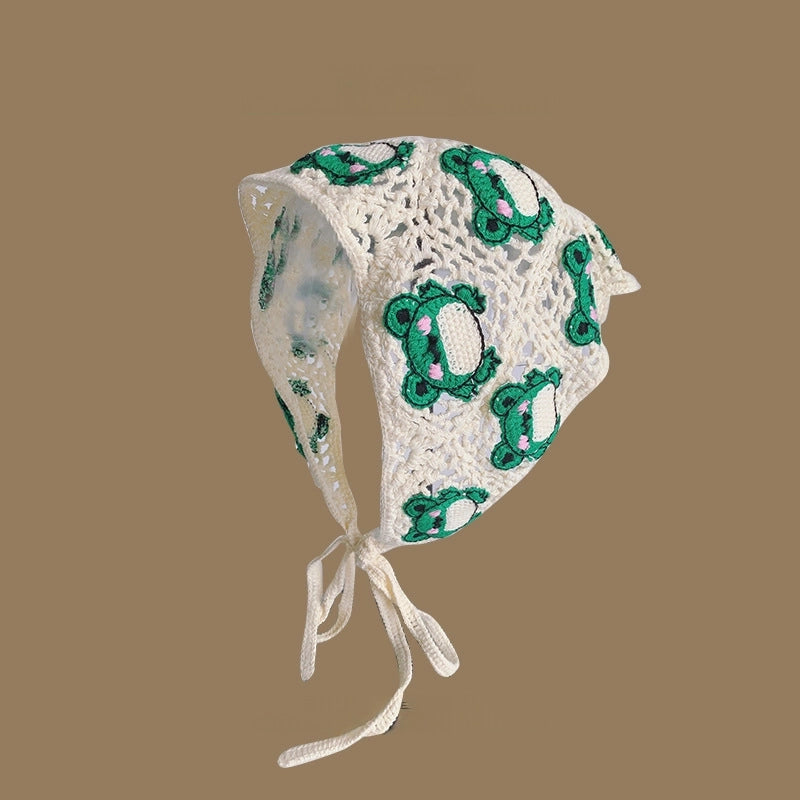 French Retro Turban Women’s Triangle Scarf Hair Belt Spring And Summer Travel Sweet Cute Handmade Crochet Artistic Style Baotou Hat