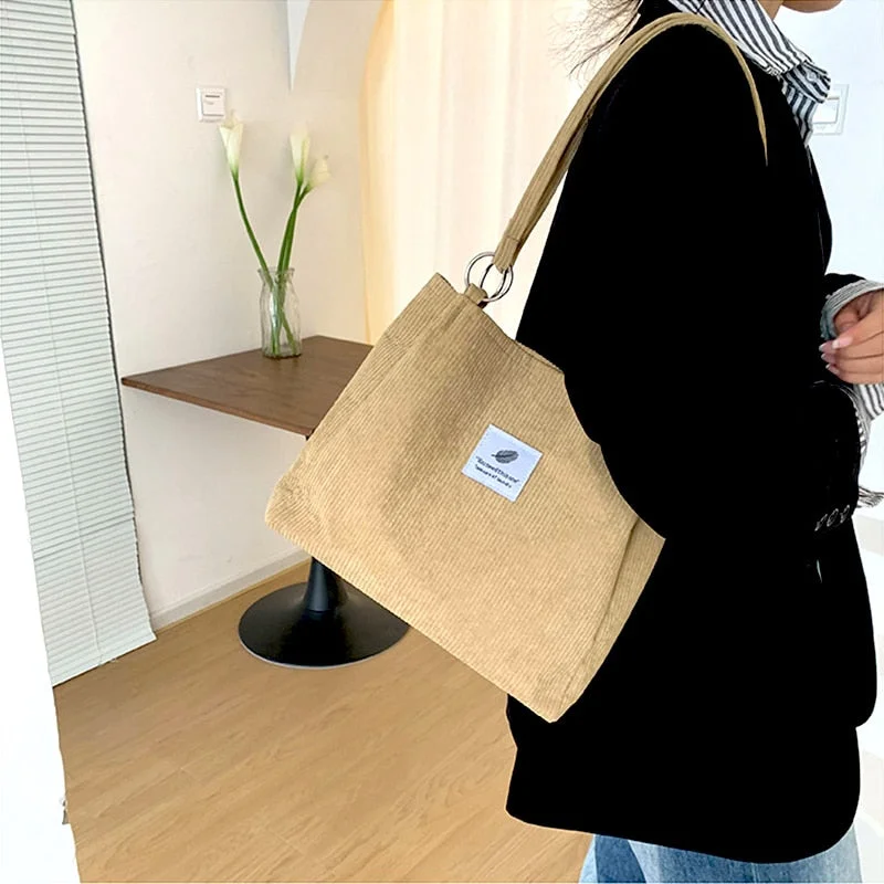 Retro Corduroy Tote Bags for Women 2022 Girls  Fashion Casual Shoulder Bags Large Capacity Solid Color Minimalist Style Handbags