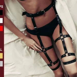 pornhint Pornhint Woman leather leg garter belt custom handmade with straps adjustable, Sexy thigh garter for punk and gothic festival party, every day