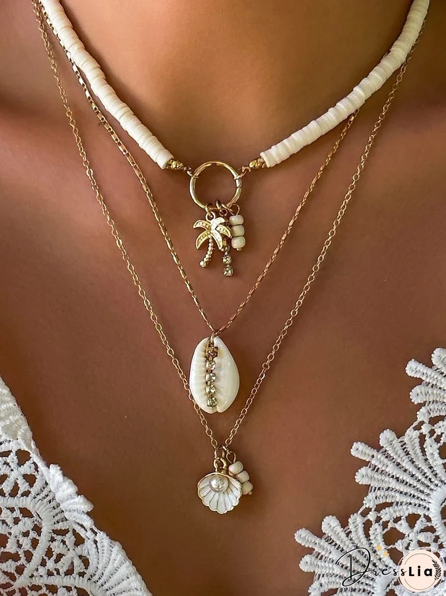 Shell And Sunflower Pendant Multi-layered Necklace