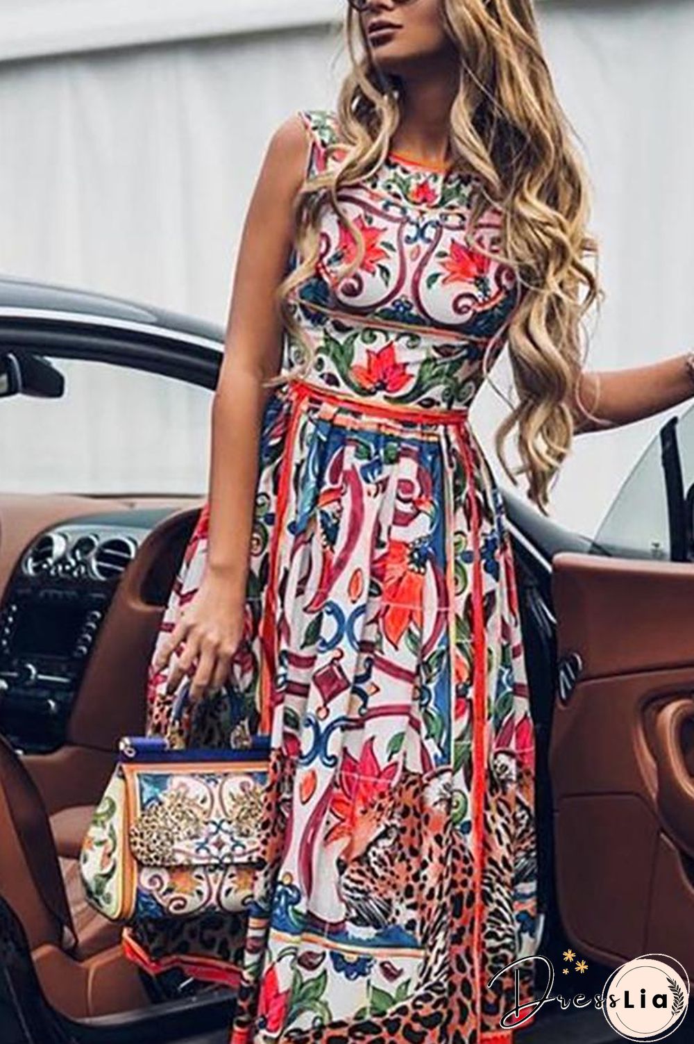 Casual Animal Round Neckline Midi X-line Dress P10456