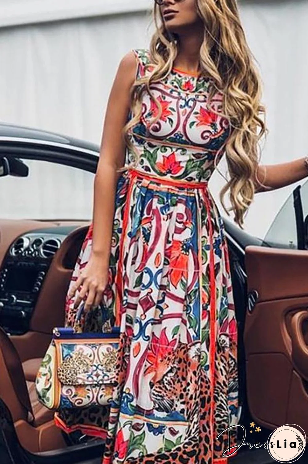 Casual Animal Round Neckline Midi X-line Dress P10456