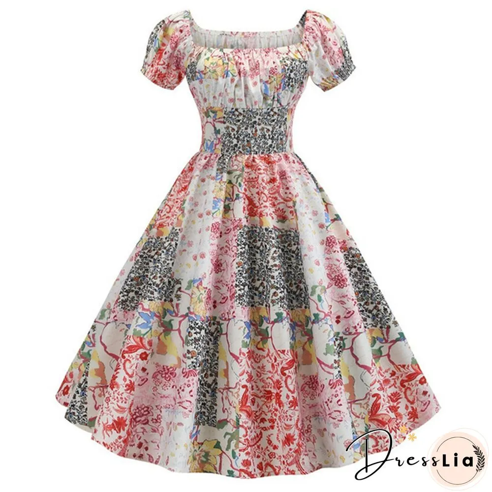 Plus Size Party Dress Rockabilly Vintage Womens Fashion Summer Casual Short Sleeve Ladies
