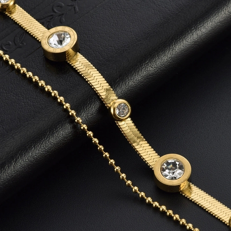 Classic Style Round Titanium Steel 18K Gold Plated Zircon Bracelets In Bulk