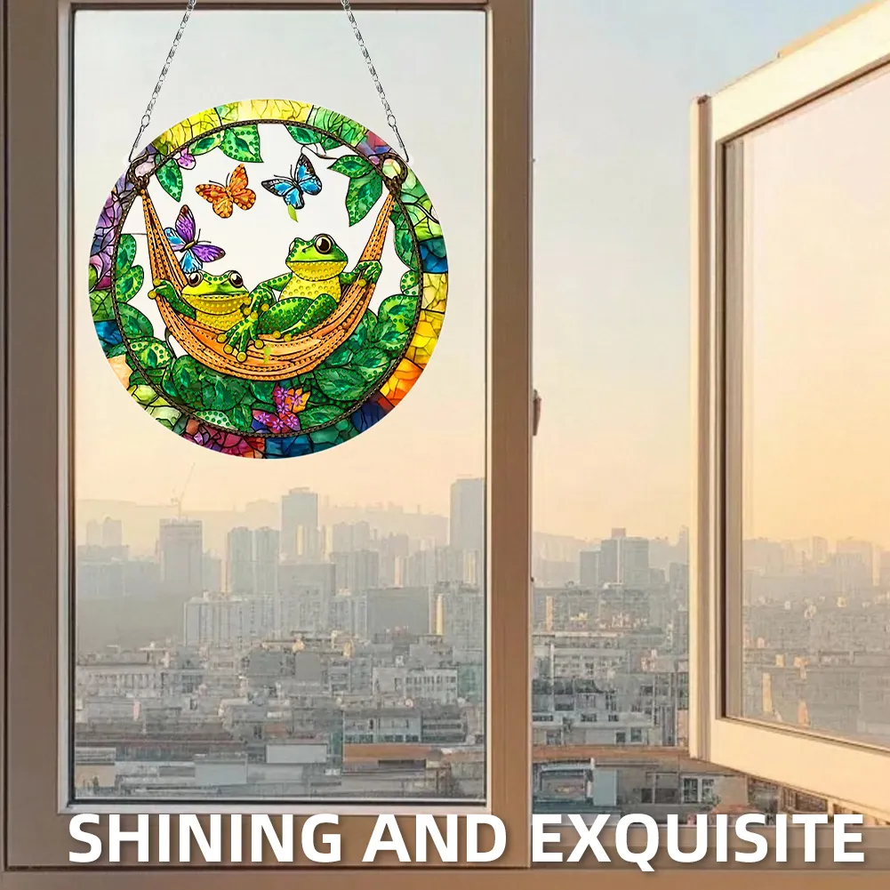 2D Flat DIY Diamond Art Pendant Window Hanging Art for Home Wall Decor (Frog 2)