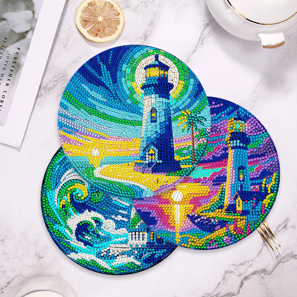 4pcs DIY Lighthouse Acrylic Diamond Painted Placemats Eco-Friendly Placemat