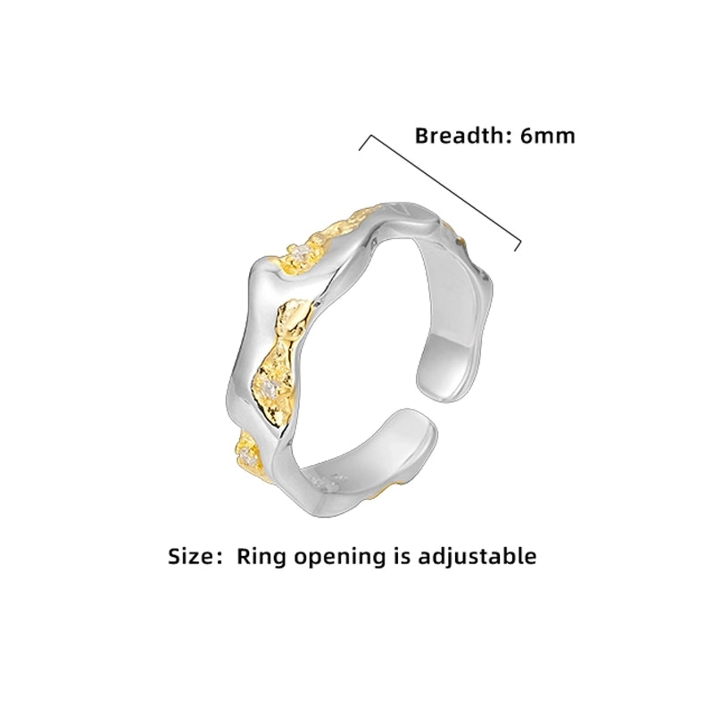 18K Gold Plated White Gold Plated 925 Sterling Silver Zircon Geometric Open Rings