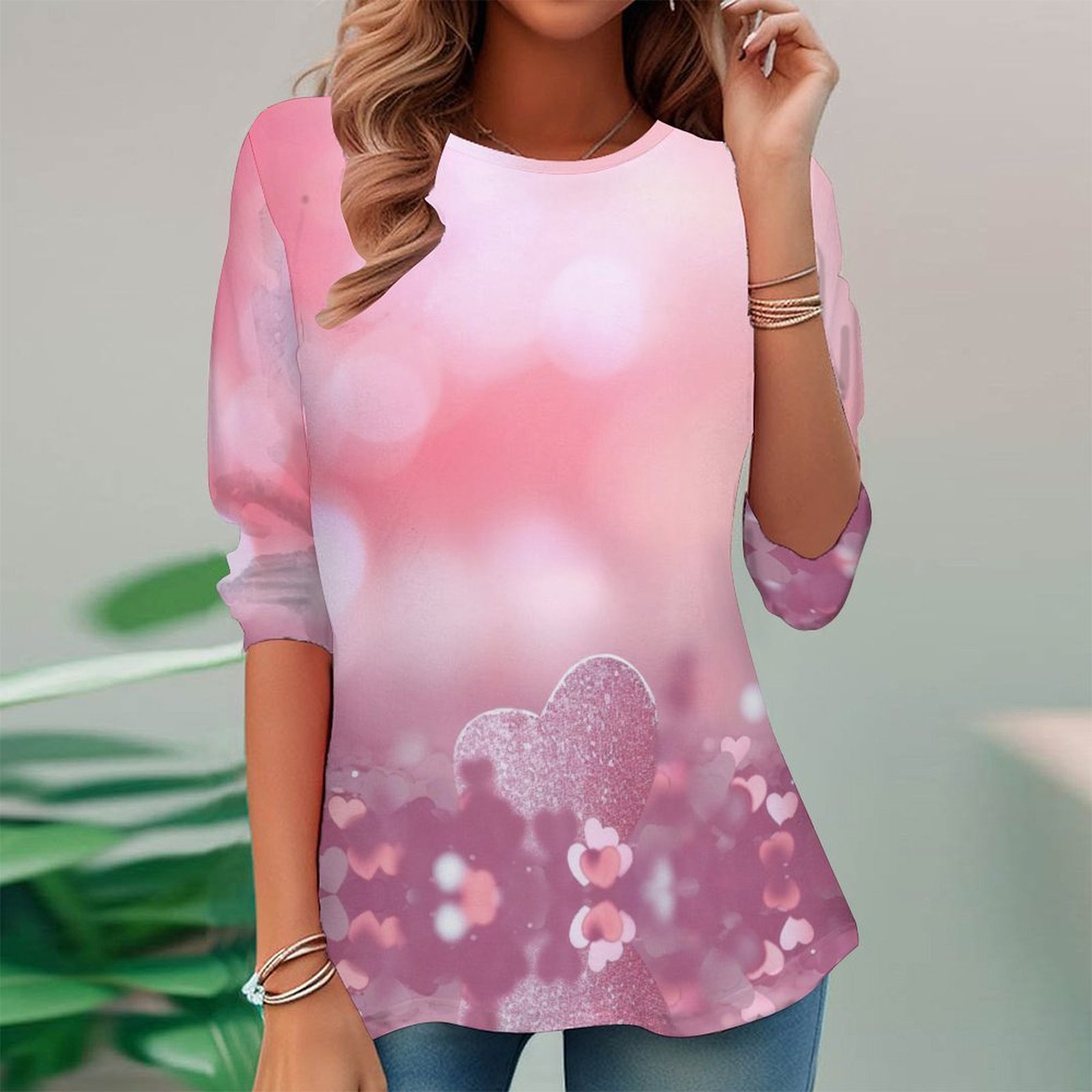 Women Long Sleeve V-neck Graphic Floral Printed Top