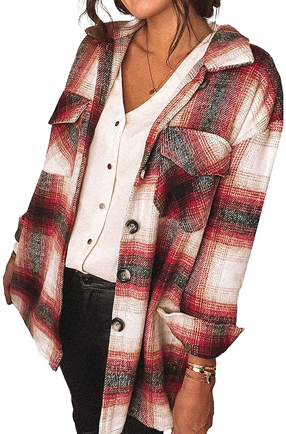  thdmladies Cardigan Color Block Shacket Plaid Shirts thedmladies