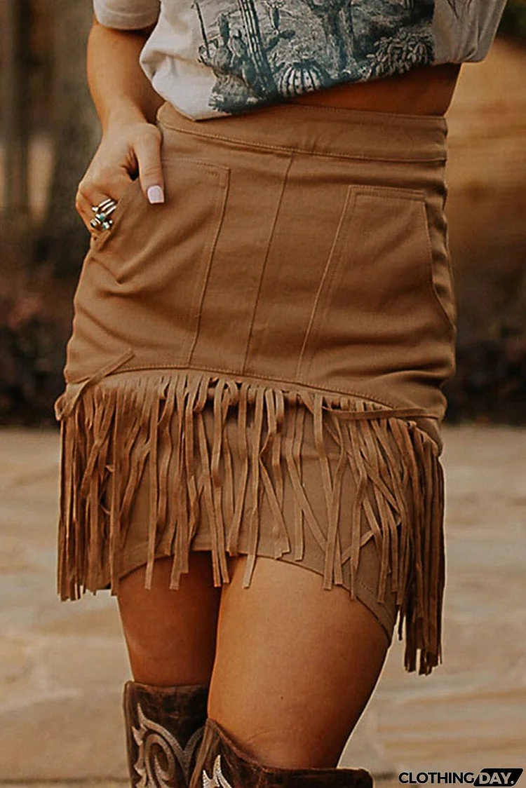 Tassel Zipped Pockets High Waist Mini Skirt