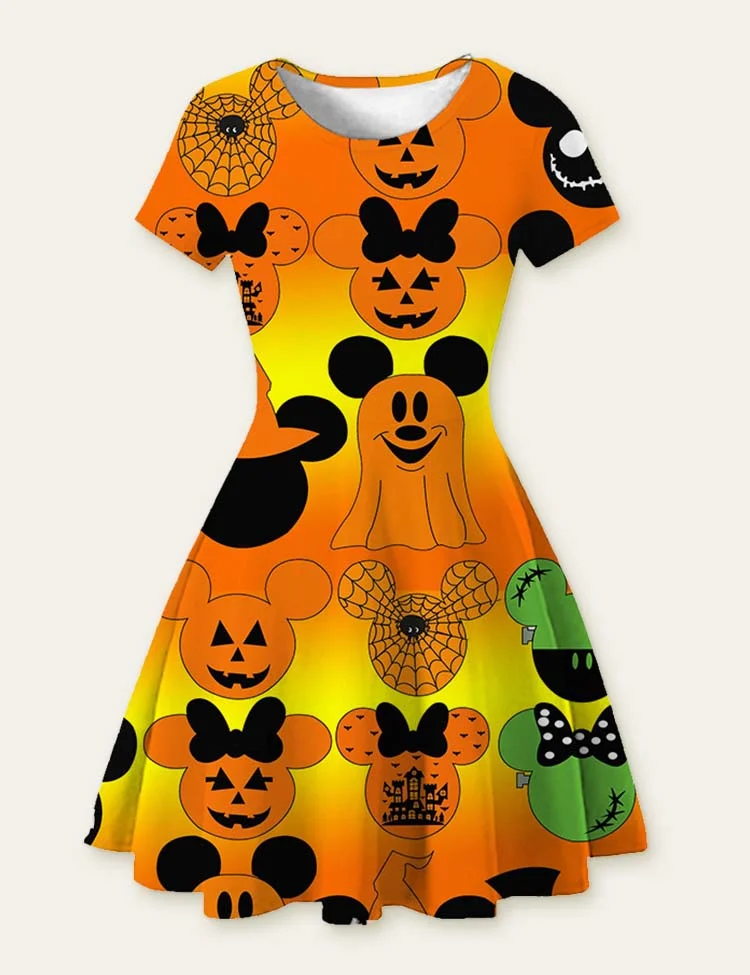 Halloween Ghost Bat Cartoon Printed Dress