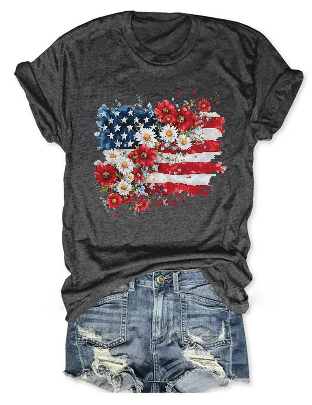 Floral American Flag T-shirt
