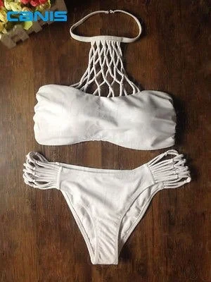 Sexy Crochet Bikini Swimwear Mesh Crochet Crop Tops Bikini Swimsuit Beach Bathing Suit women biquini maillot de bain