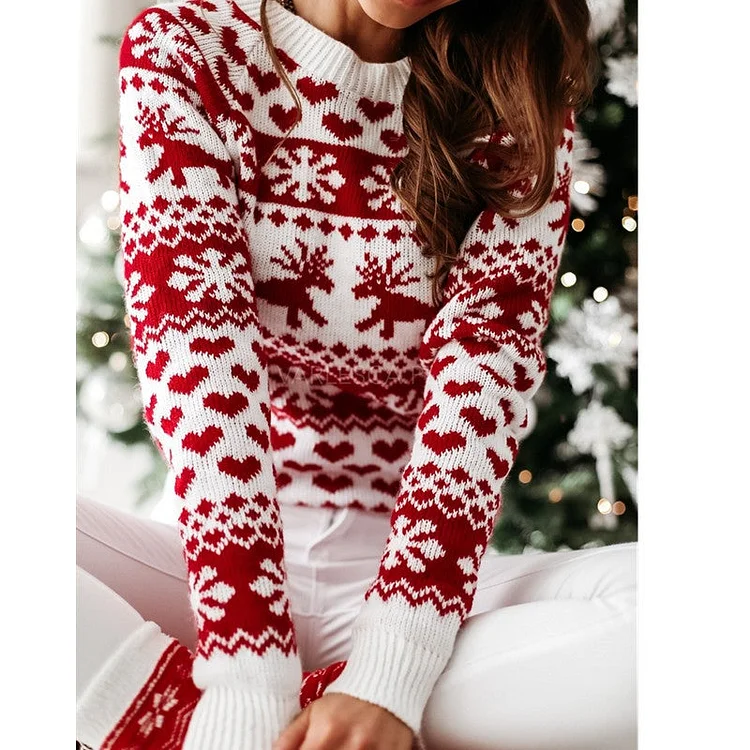 Women's Christmas Elk Long Sleeve Knitted Sweater