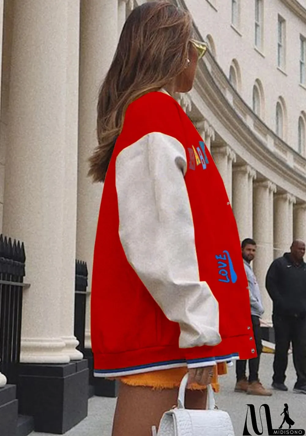 MidiSono - Autumn Contrast Color Button Up Long Baseball Jacket