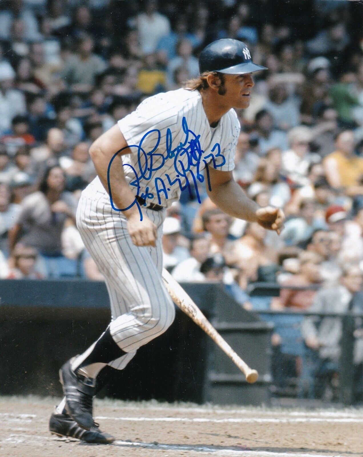 RON BLOMBERG NEW YORK YANKEES 1ST AL DH 4/6/73 ACTION SIGNED 8x10