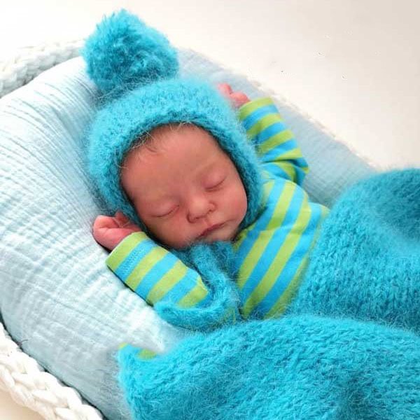 Sleeping Reborn Boy Henry 17" Lifelike Soft Weighted Body Handmade Silicone Reborn Doll Set,with Clothes and Bottle