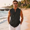 Men's Linen Sleeveless Vest, Casual Button Front Beach Shirt, Summer Vacation Top by Inlyline