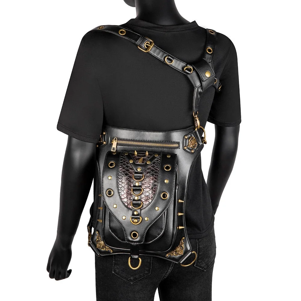 Chain Small Belt Motorcycle Leg Banana Pouch Hip Bag Steampunk Bag Shoulder Messenger Waist Bag Fanny Pack For Women Cyberpunk