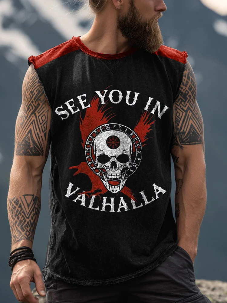 Herren Viking inspirierte Print gewaschene Tank Top