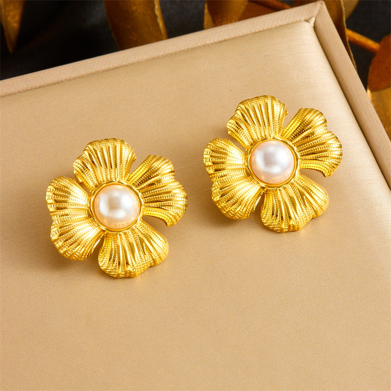 Simple And Cool Style Thread Rotating Circular Geometric Leaf Flower Stainless Steel Personality Smooth Earrings