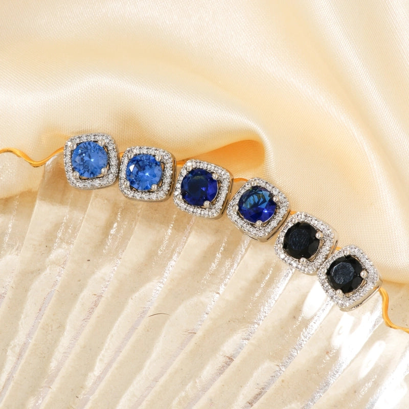 1 Pair Casual Minimalist Square Inlay Copper Zircon Silver Plated Ear Studs