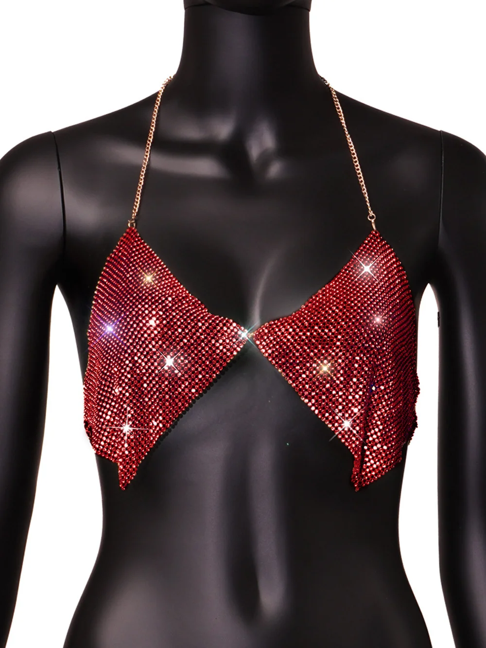 Uveng Uveng Women's Nightclub Low Breast Cut Back Flash Diamond Chain Slit Top Y616