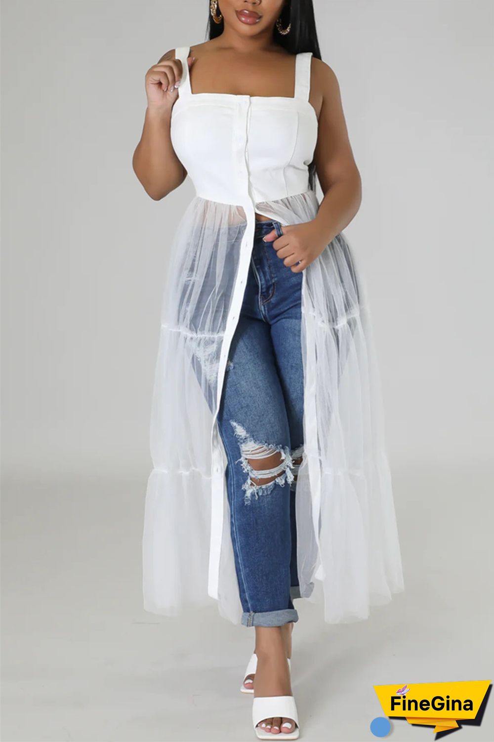 Black Casual Simplicity Solid Patchwork Fold Mesh Spaghetti Strap High Waist Tops