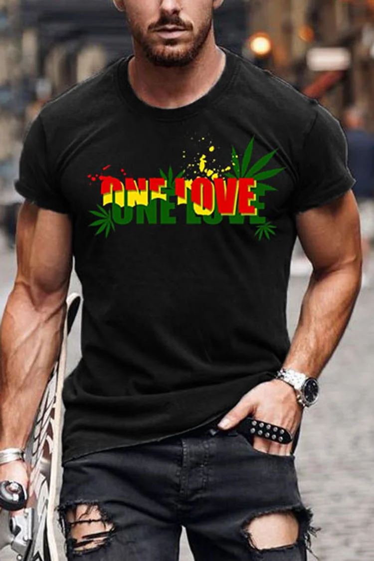 Men's ONE LOVE Colorblock Lettering Short Sleeve T-Shirt