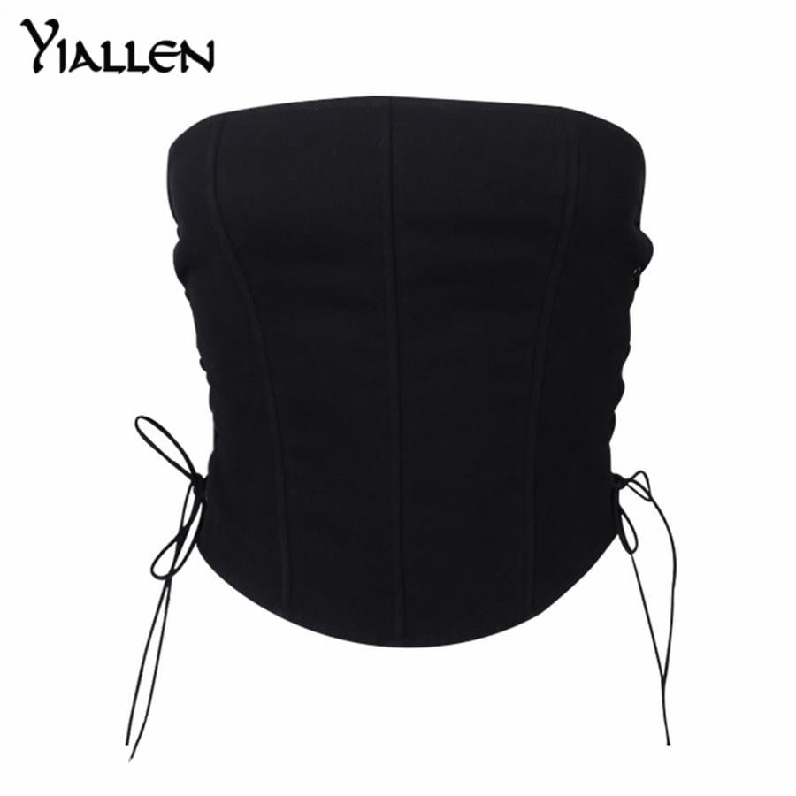 Yiallen Sexy Club Strapless Side Hollow Out Lace Up Bodycon Crop Top Women Fashion Sleeveless Skinny Pure Streetwear Camisole