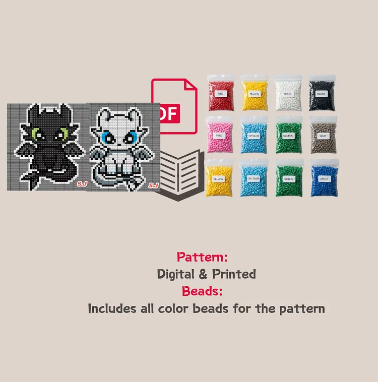 Black & White Thoothless Pattern Fuse Bead Kit  | Cute DIY Fuse 1272*2 Beads Set