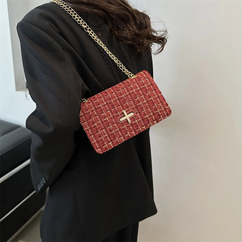 Women's Small Pu Leather Color Block Streetwear Square Flip Cover Shoulder Bag