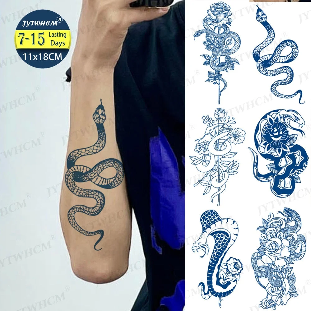 Juice Lasting Tattoo Sticker Snake Tattoo Temporary Tattoo For Women Planet Compass Geometric Totem Dragon Flash Fake Tatoo Men