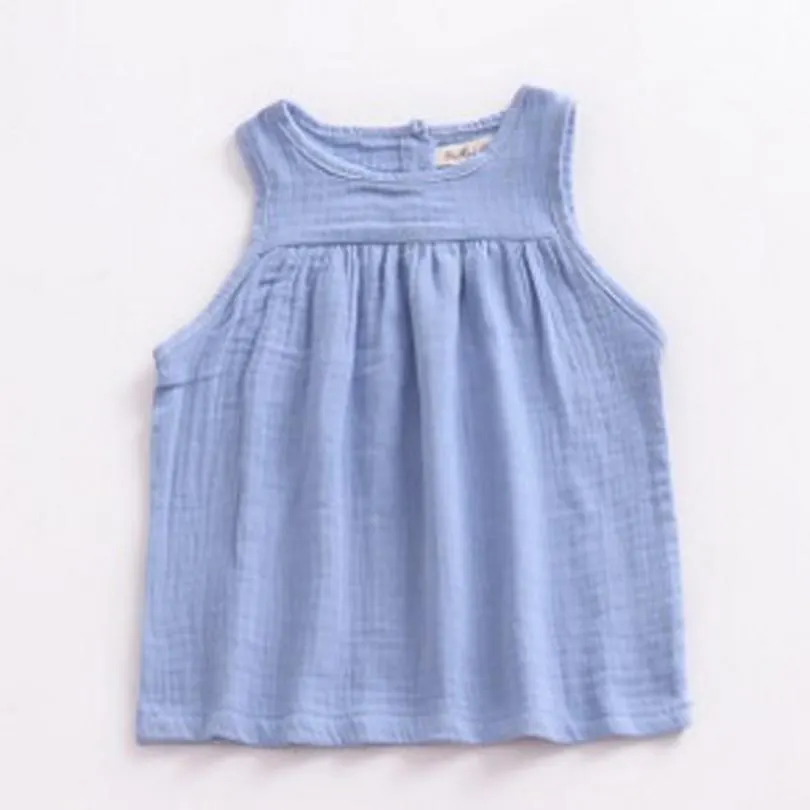 Baby Girls Summer T Shirts Linen Cotton Kids Sleeveless Top Tees Children's Clothing Newborn Vest Tops Toddler Clothes 0-4Y