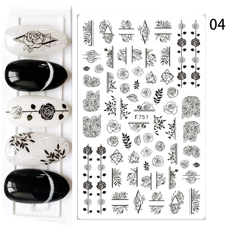 1PC Gold Black Bronzing Leaves Tree 3D Nail Sticker Iridescent Geometrics Lines Adhesive Transfer Sticker DIY Nail Decoration-Nail Inspo