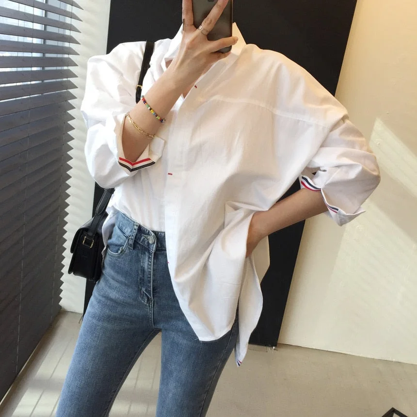 New Spring Vintage Cotton Shirt Female Oversize Womens Long Sleeve Girls Blouse Summer New Women Blouses Femme Blusas