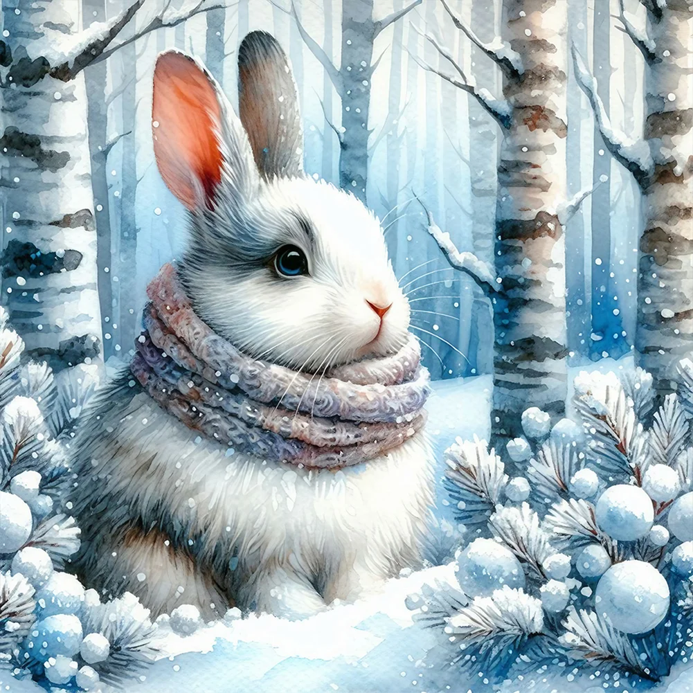 Diamond Painting - Full Round Drill - Winter Rabbit(Canvas|30*30cm)