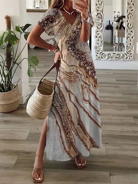 Women's V Neck Short Sleeve Casual Maxi Dress