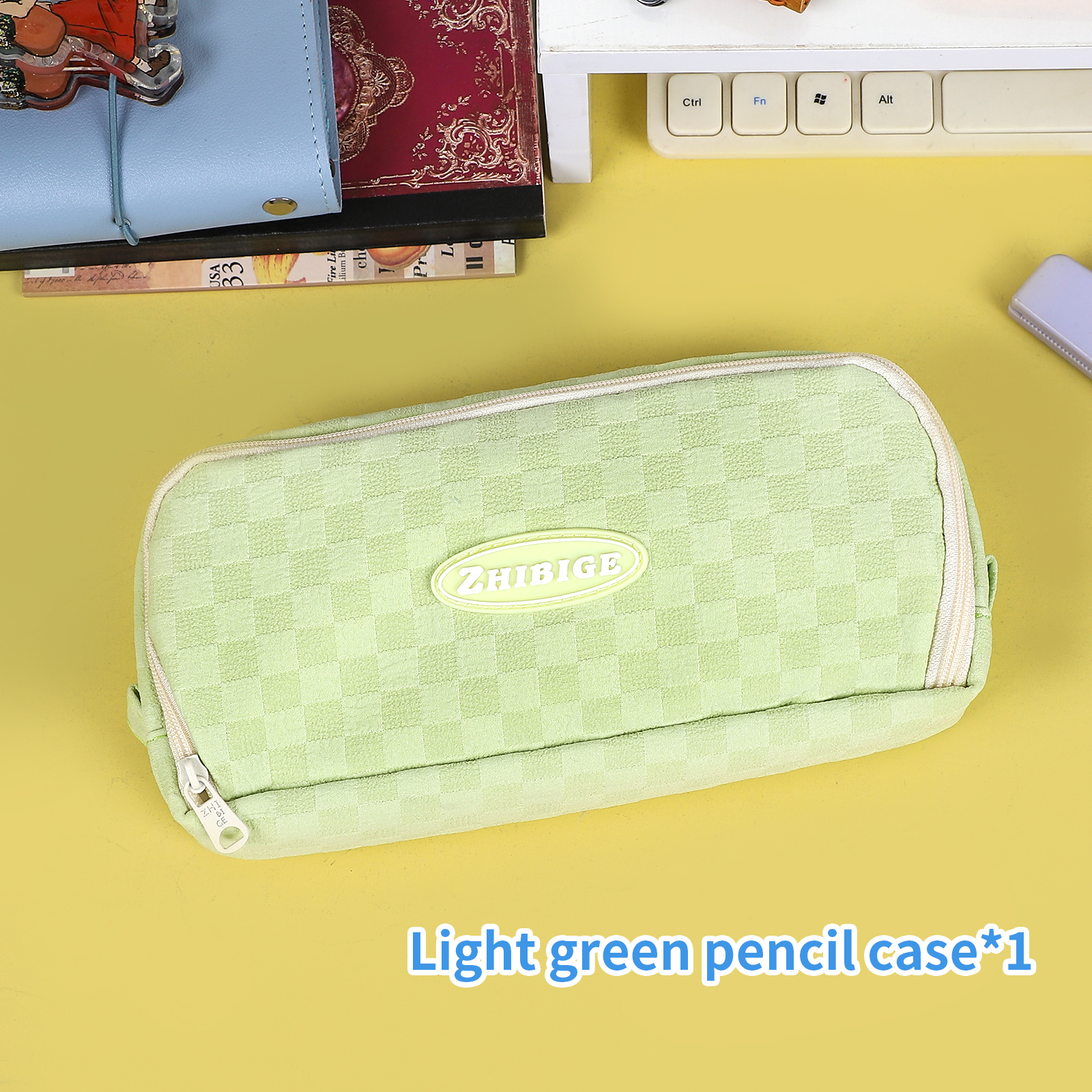 Storage Bag - Macaron Color Waffle Design Large Capacity Pencil Case Stationery 