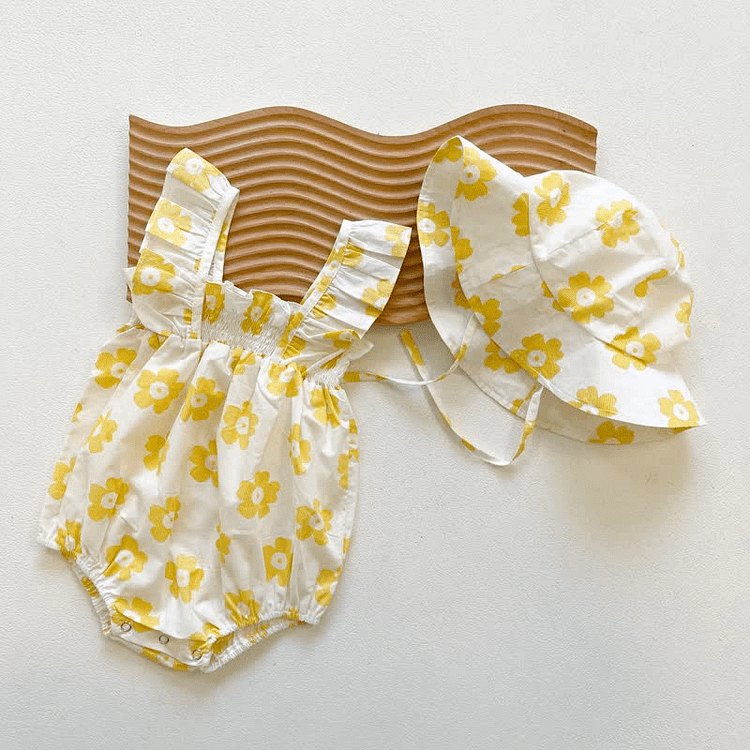 Baby Strawberry Floral Overall with Hat