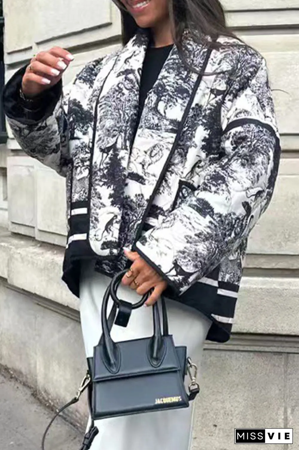 Street Print Pocket Turndown Collar Outerwear