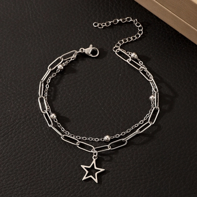 Minimalist Moon Flower Bow Knot Imitation Pearl Alloy Bracelets