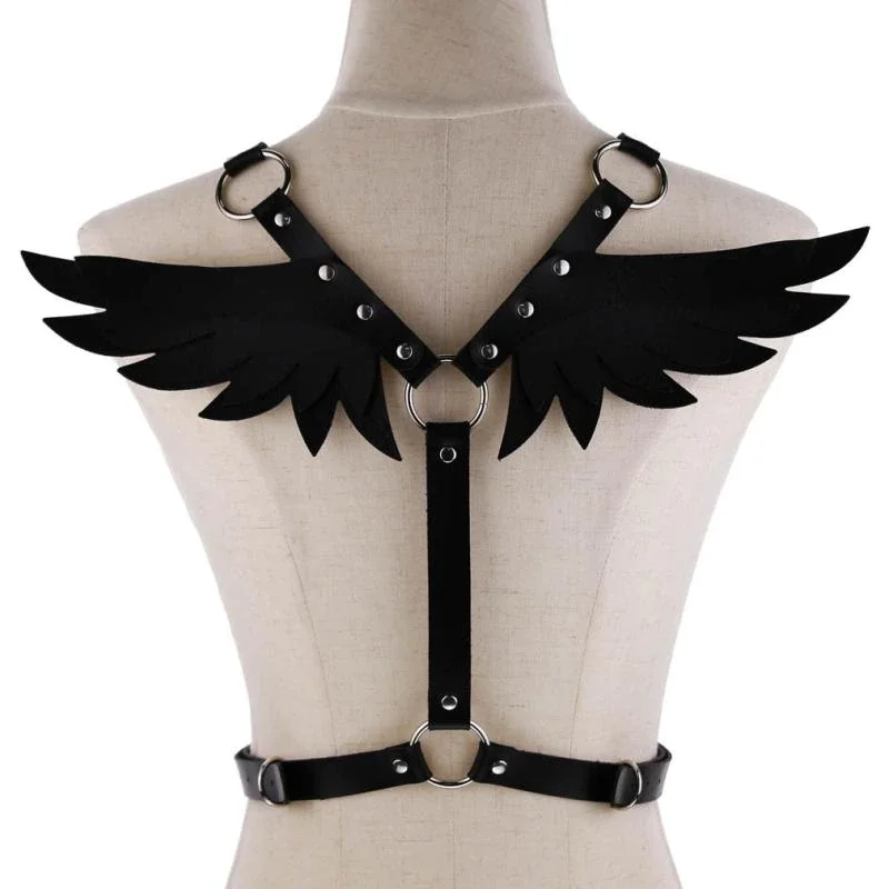 Billionm New Gothic Leather Retro Medieval Renaissance Angel Demon Wings 4 Color Cosplay Accessories Harness Top Tie Punk Body Belt