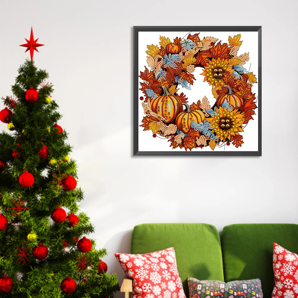 Diamond Painting - Partial Special Shaped Drill - Pumpkin Wreath(Canvas|30*30cm)