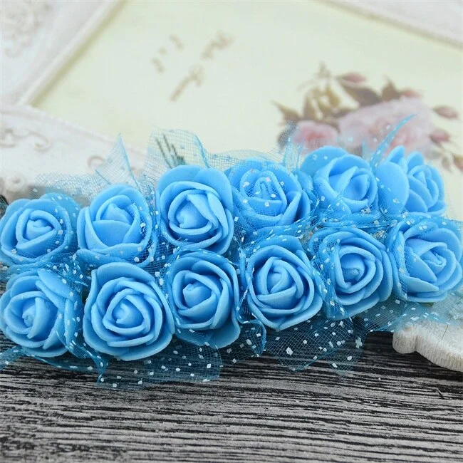 144PCS 2CM Mini Artificial Flower Bubble Rose Bouquet Wedding Home Party Decoration Craft Garland Accessories Fake Flower