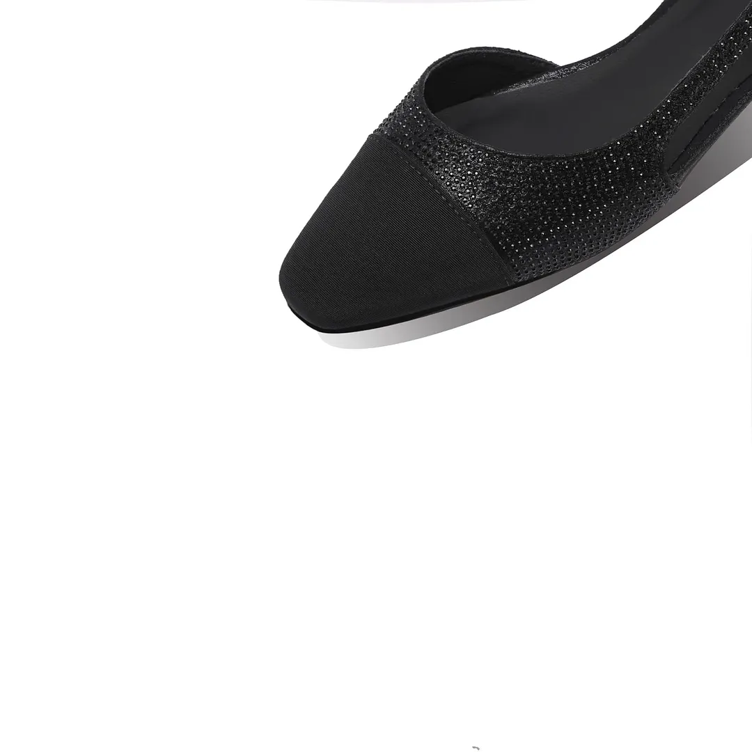 20mm Womens Slingback Rhinestone Flat Pumps Closed Round Toe Splicing Casual Shoes-vocosishoes