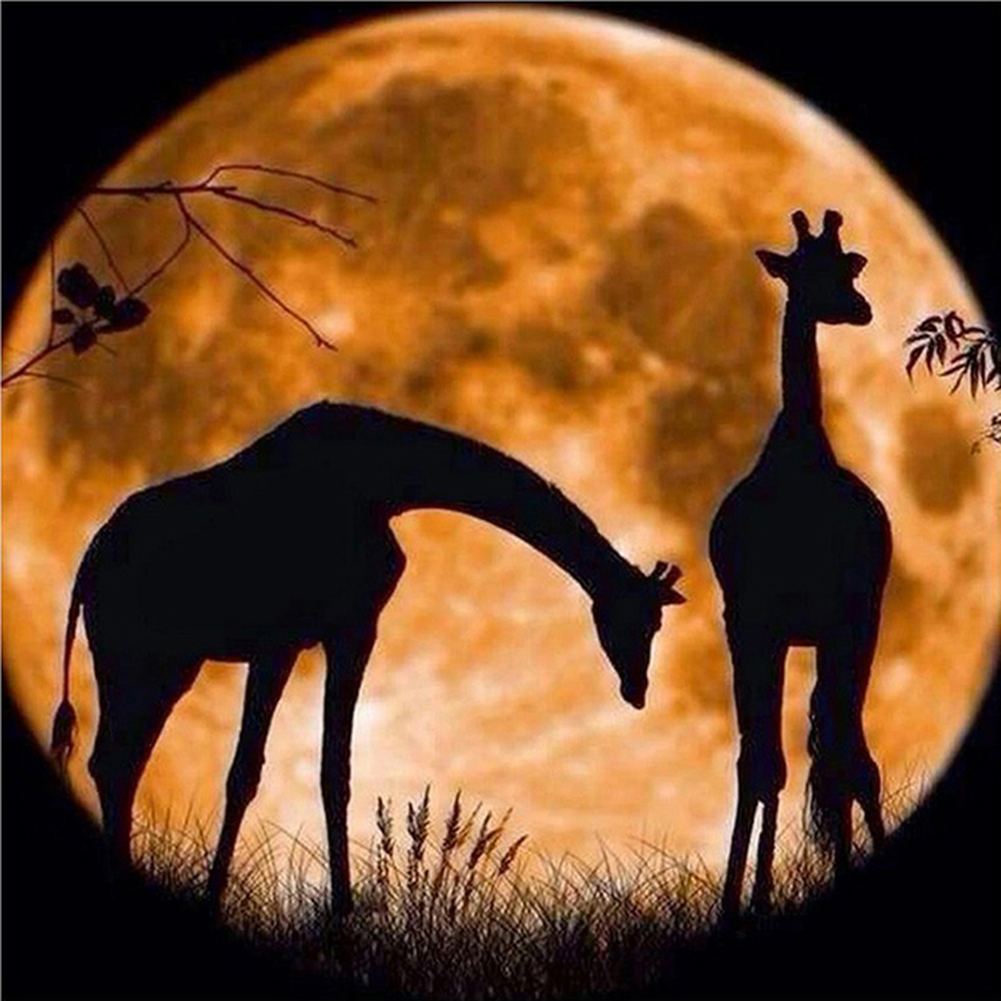 

30*30CM Round Drill Diamond Painting-Silhouette Giraffe, 501 Original