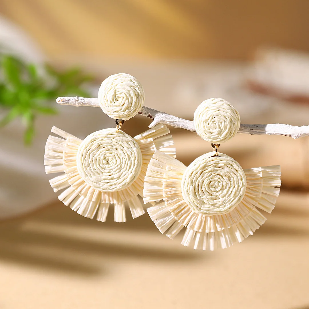 Women's Holiday Bohemian Style Raffia Hand-woven Earrings